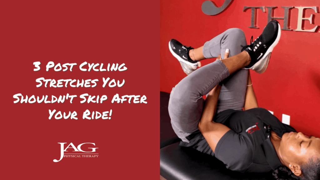 physical therapist doing a lower body stretch for a post cycling stretch routine