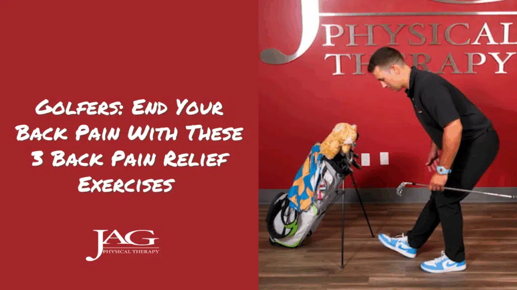 physical therapist performing back pain relief exercises while holding a golf club