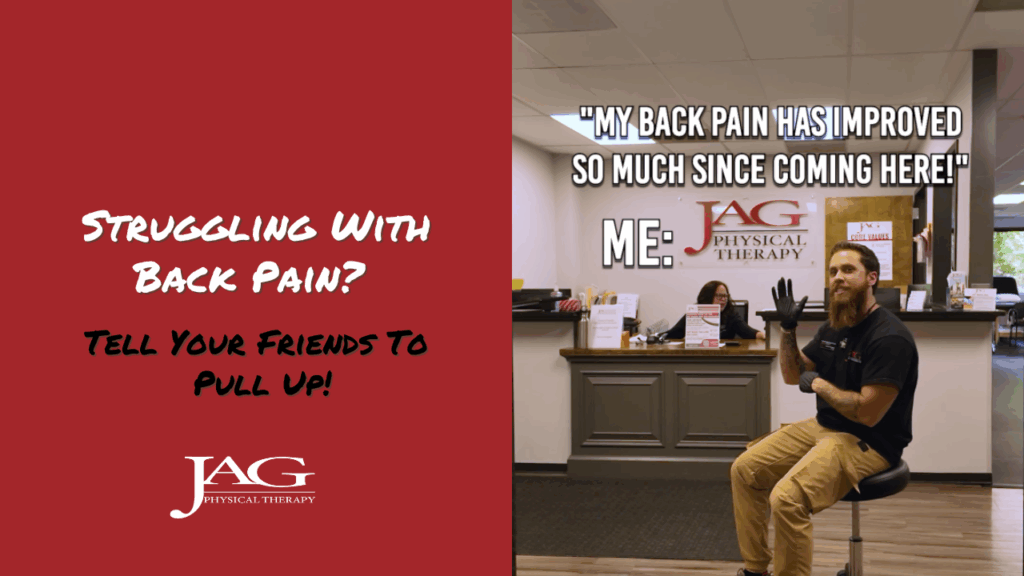 physical therapist on a stool raising his hand