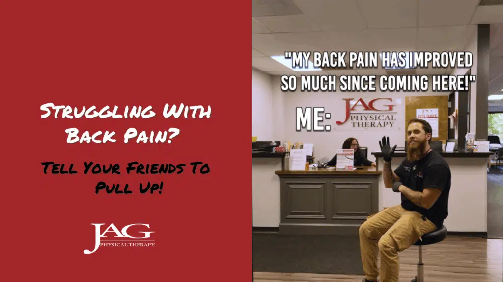 physical therapist on a stool raising his hand