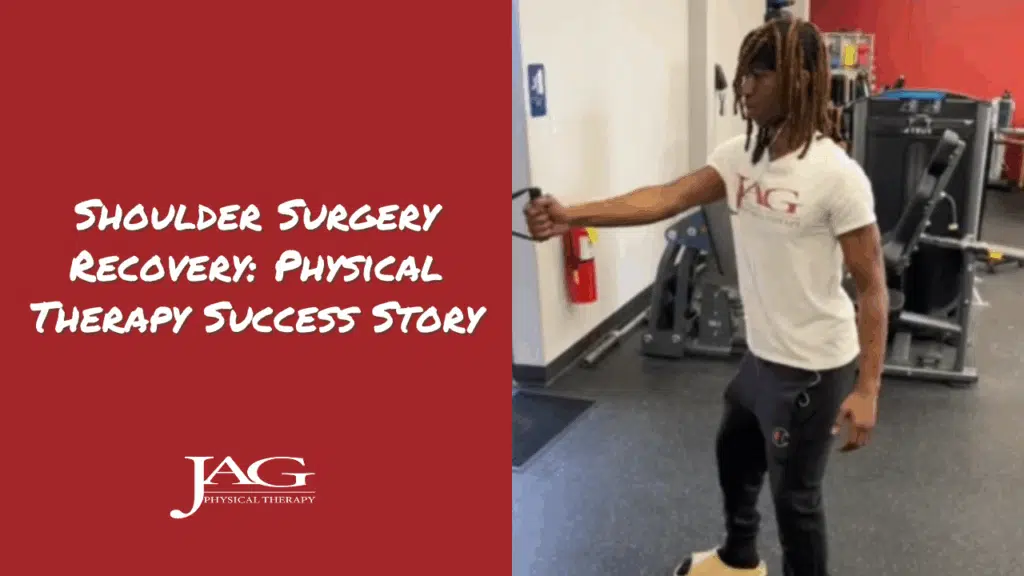 patient performing physical therapy led exercises post his shoulder surgery