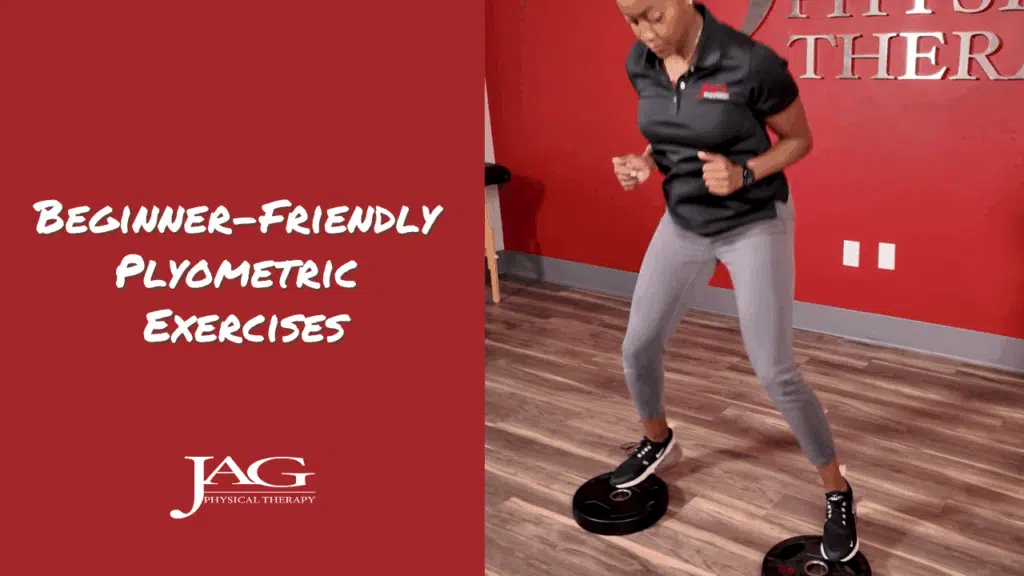 Person who is athletic trainer and personal trainer, performing plyometric exercises that all beginners can try.