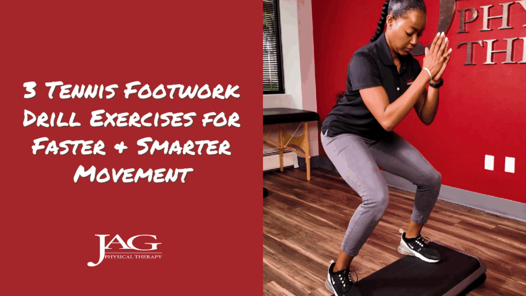 Athletic trainer performing tennis footwork exercises