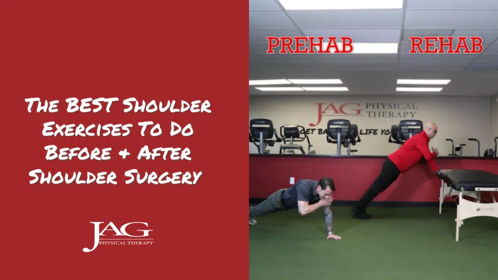 physical therapists performing shoulder prehab and rehab exercises for those who are about to undergo or who have just undergone shoulder surgery