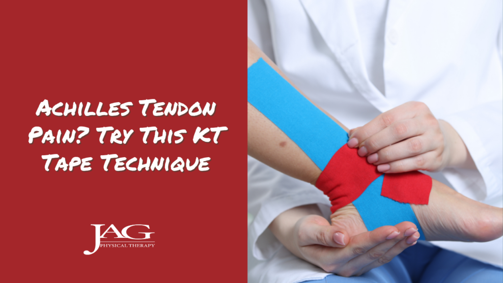 Achilles Tendon Pain Try This KT Tape Technique copy with a patient who has kinesiology tape on their foot and ankle